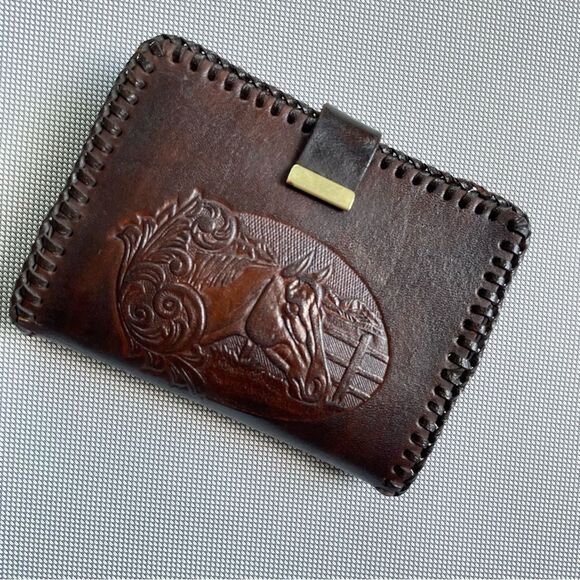 Vintage Horse Design Hand Tooled Leather Wallet - Picture 1 of 9